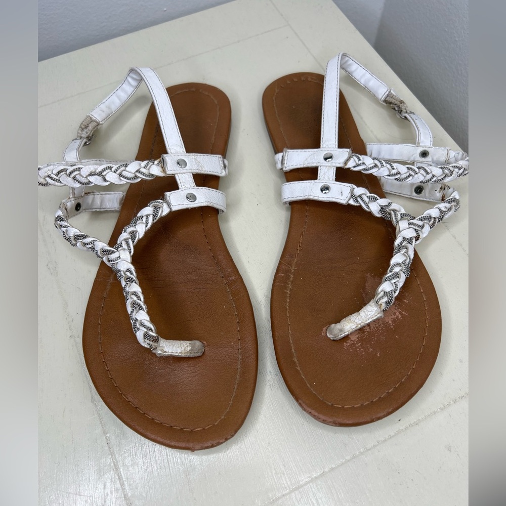 White & Silver Thong Sandals